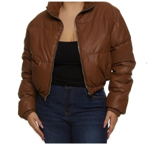 Faux Leather Crop Coat